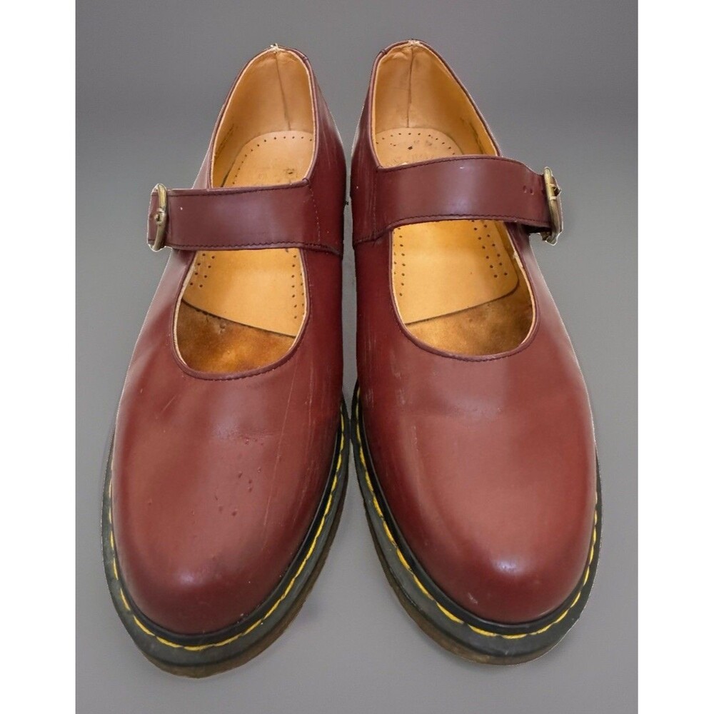 Vtg Dr Martens Polley Mary Jane Shoes Cherry Red Leather US 10 Made In England